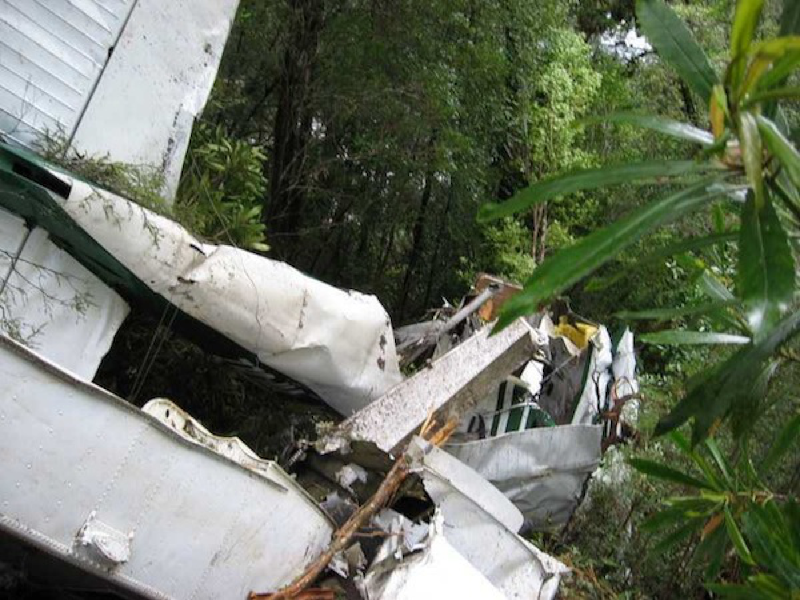 Remains of C185 seaplane after crash at Sir Johns Falls